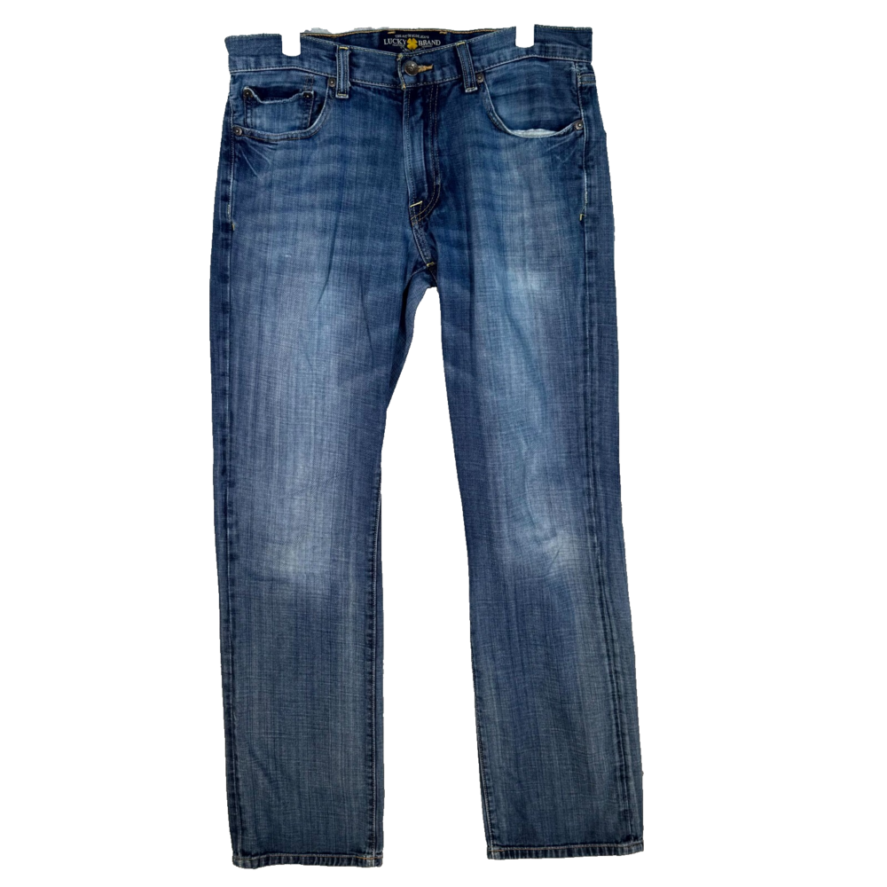 Lucky Brand 221 Mens Jeans 38X32 Black Denim Stretch Mid-Rise Straight Leg Zip